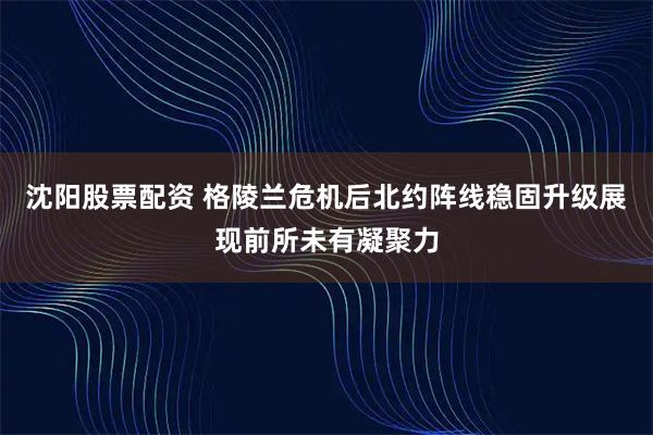 沈阳股票配资 格陵兰危机后北约阵线稳固升级展现前所未有凝聚力